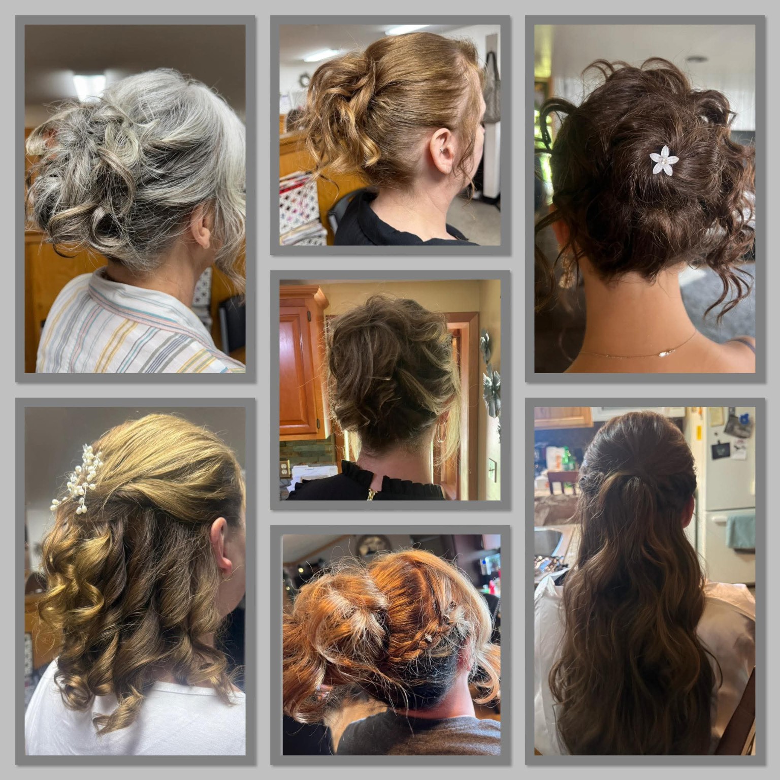 A collection of wedding and special-event hairstyles created by Courtney